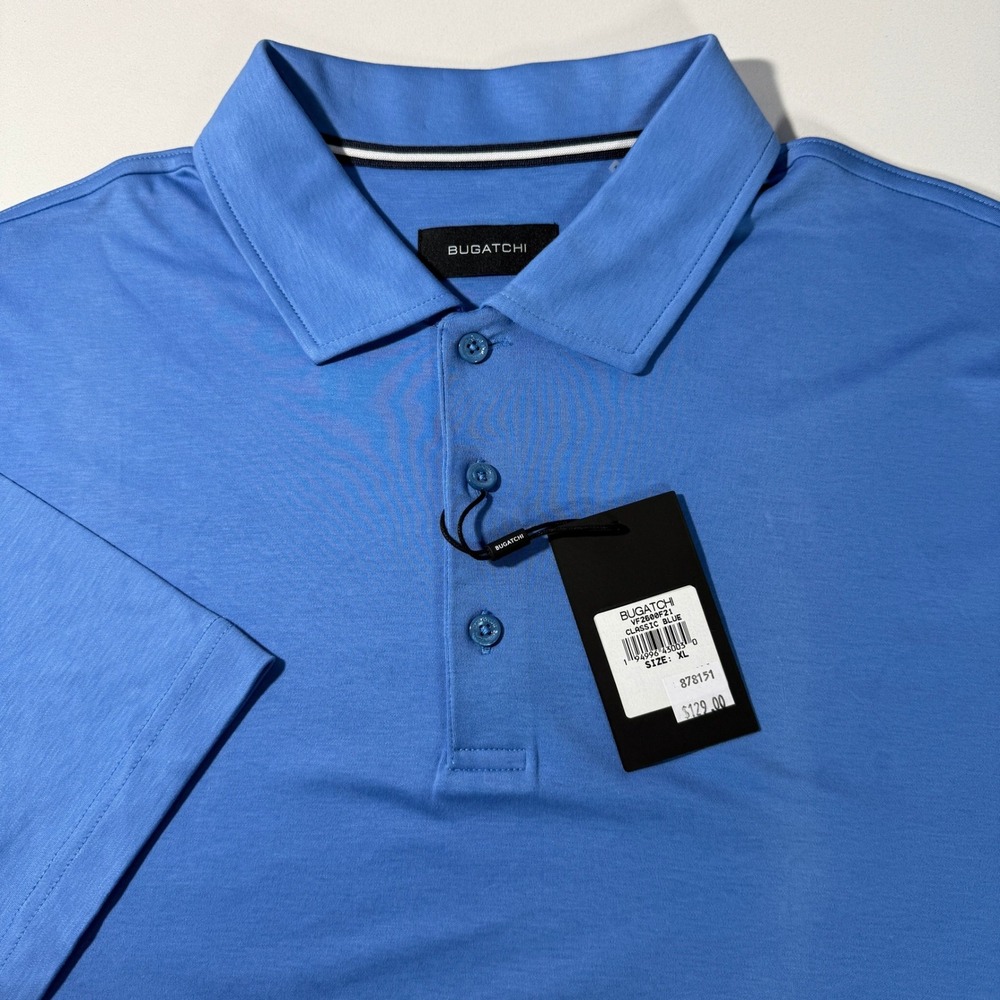 Bugatchi Mens Classic Blue 100% Pima Cotton Short Sleeve Polo Shirt XL NWT